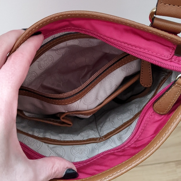 Michael Kors Fuschia Bright Pink Nylon & Leather Purse with adjustable strap - Picture 6 of 11